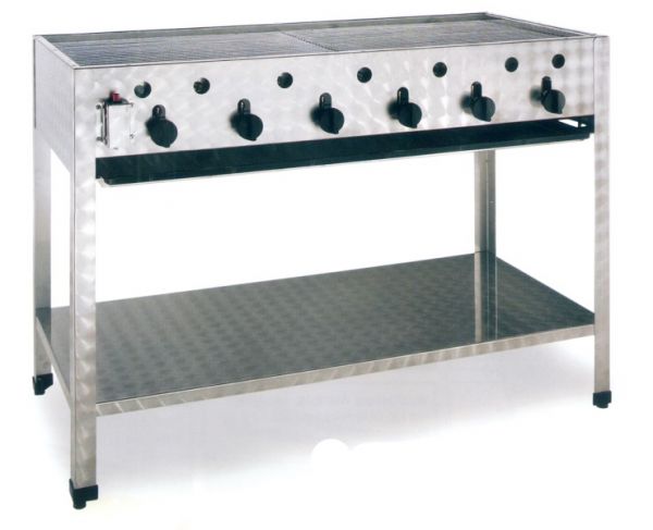 Gas-powered commercial outdoor grill, free-standing Unit, 6 Heating Coils