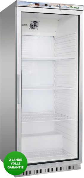 Tiefkühlschrank, gekühlte Roste, Edelstahl, Glastür, 555 Liter