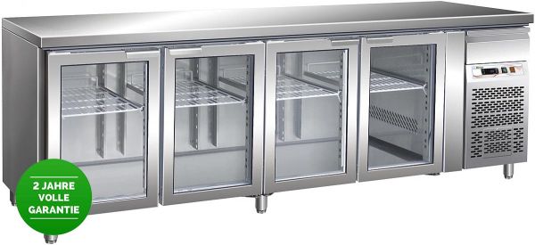 Kühltisch, Umluft, GN1/1, Edelstahl, Glastüren, 553 Liter