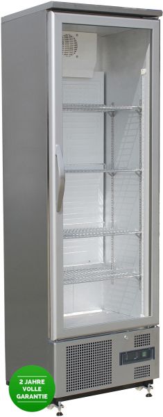 Display Kühlschrank, Edelstahl, Glastür, 307 Liter