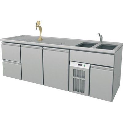 Serving Counter, 2 Sinks Right, 2545x700x900mm, 2 Doors, 2 Drawers