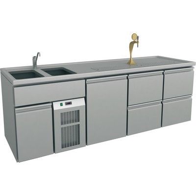 Serving Counter, 2 Sinks Left, 2545x700x900mm, 4 Drawers