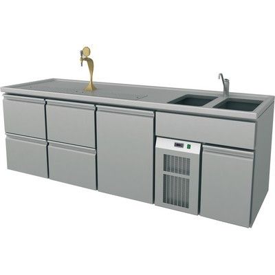 Serving Counter, 2 Sinks Right, 2545x700x900mm, 4 Drawers