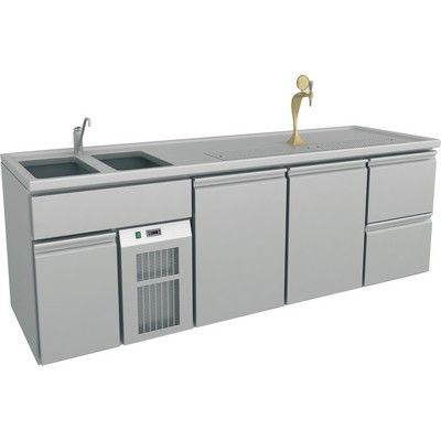 Serving Counter, 2 Sinks Left, 2545x700x900mm, 2 Doors, 2 Drawers