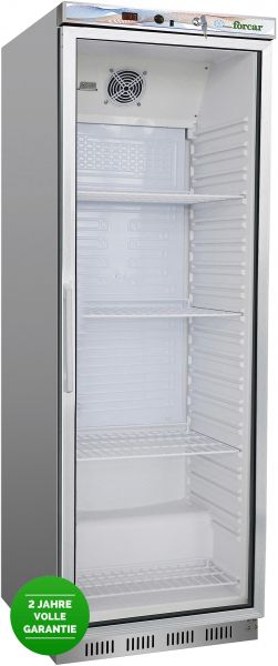 Kühlschrank, Statisch, Edelstahl, Glastüren, 350 Liter