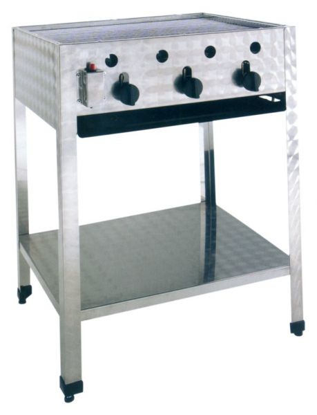 Gas-powered commercial outdoor grill, free-standing Unit, 3 Heating Coils